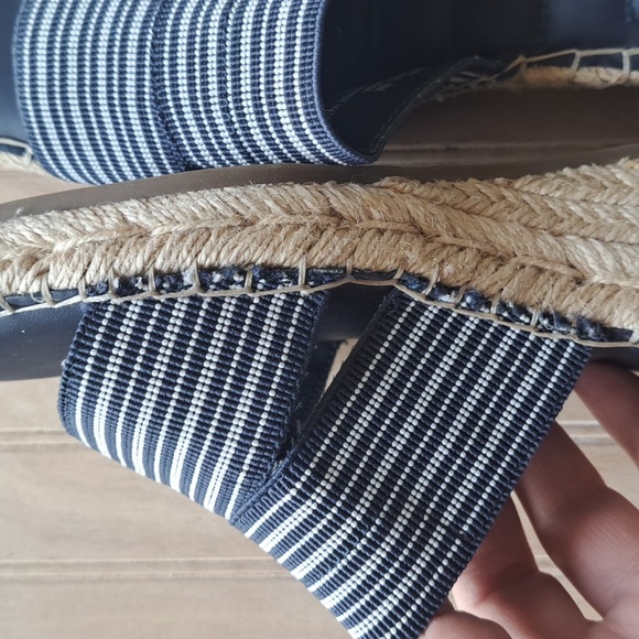 Me Too Cayman Navy Striped Wedge Slip-on Sandals Comfort Stretch Band Espadrille - Picture 11 of 11